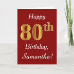 [ Thumbnail: Simple Faux Gold 80th Birthday + Custom Name Card ]