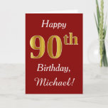 [ Thumbnail: Simple Faux Gold 90th Birthday + Custom Name Card ]