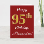[ Thumbnail: Simple Faux Gold 95th Birthday + Custom Name Card ]