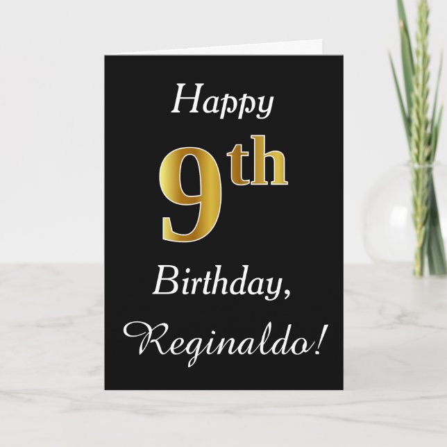 Simple Faux Gold 9th Birthday + Custom Name Card (Front)