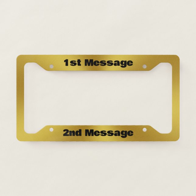 Simple Faux Gold Brushed Metal Look Black Text License Plate Frame (Front)