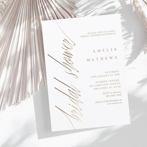 Simple Faux Gold Calligraphy Bridal Shower Invitation