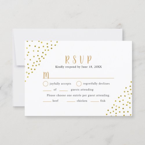 Simple Faux Gold Confetti Wedding RSVP  entres