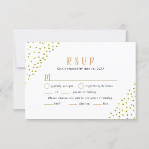 Simple Faux Gold Confetti Wedding RSVP + entrées Card