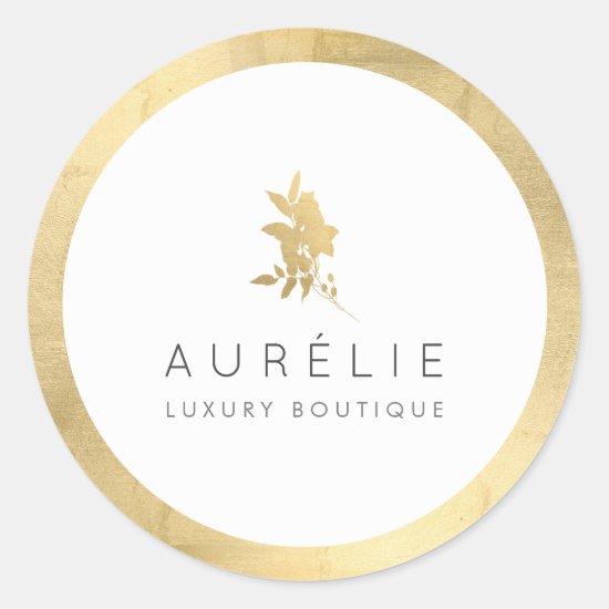 Simple Faux Gold Floral Luxury Boutique Classic Round Sticker
