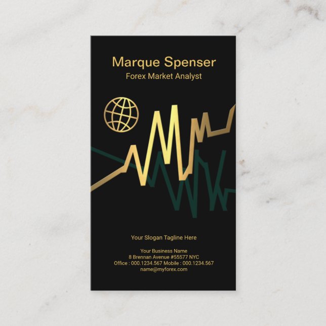 Simple Faux Gold Global Graph Investment Business Card (Front)