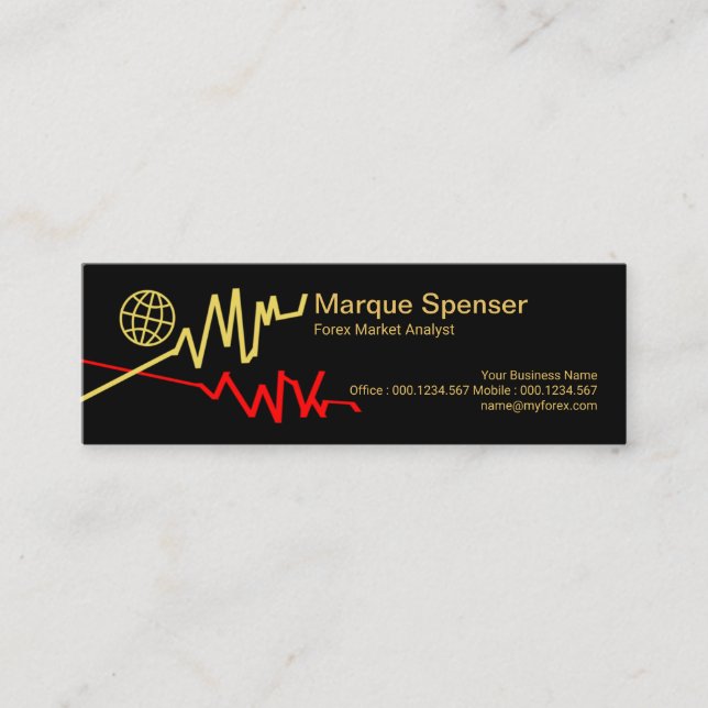 Simple Faux Gold Global Graph Investment Mini Business Card (Front)