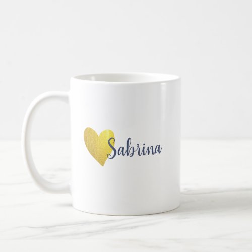 Simple Faux Gold Heart Personalized Coffee Mug