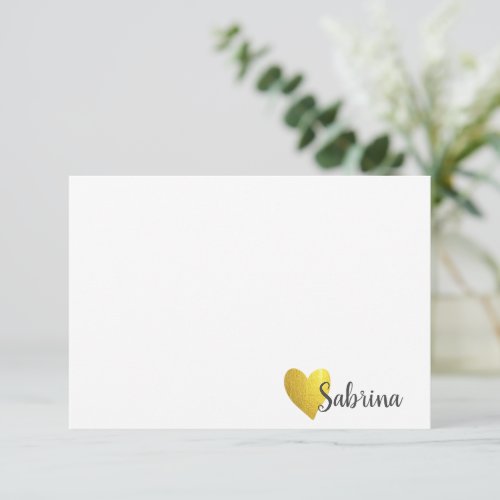 Simple Faux Gold Heart Personalized Script Name Thank You Card