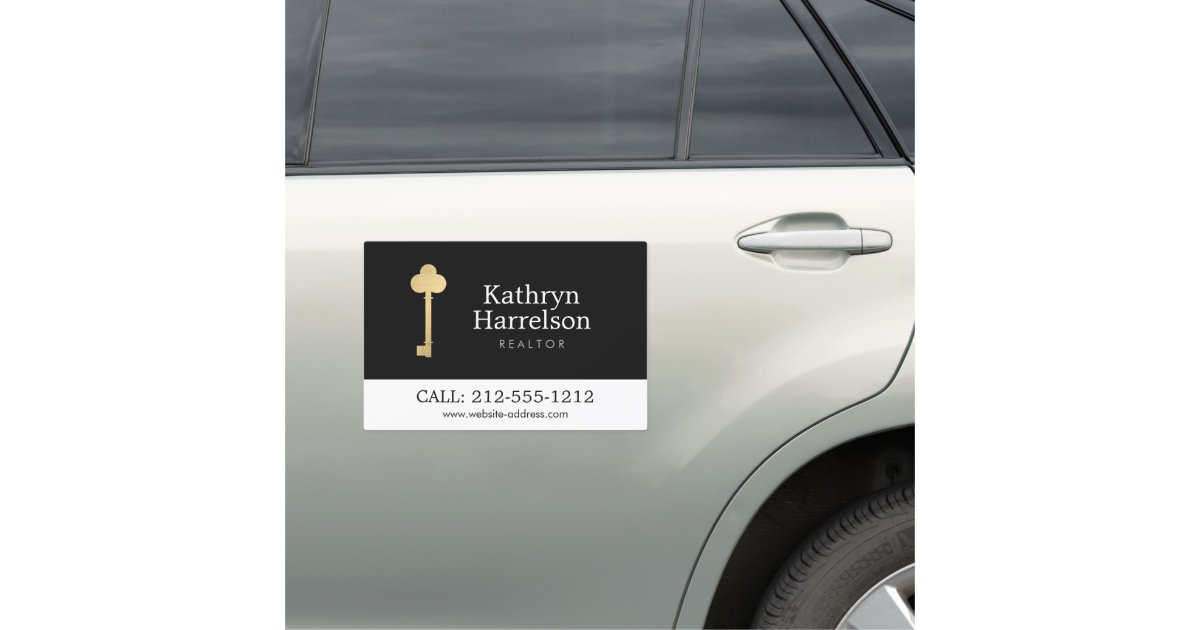 Simple Faux Gold Key Realtor Logo Black Car Magnet Zazzle Com