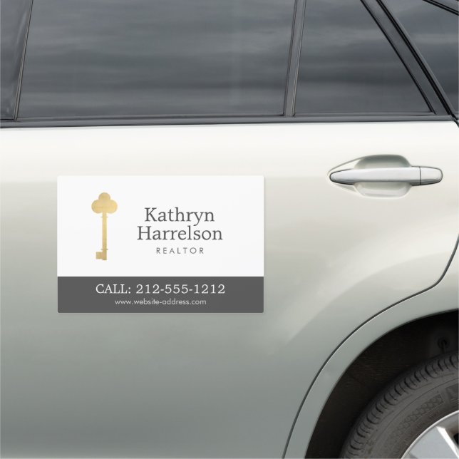 Simple Faux Gold Key Realtor Logo Car Magnet (In Situ)