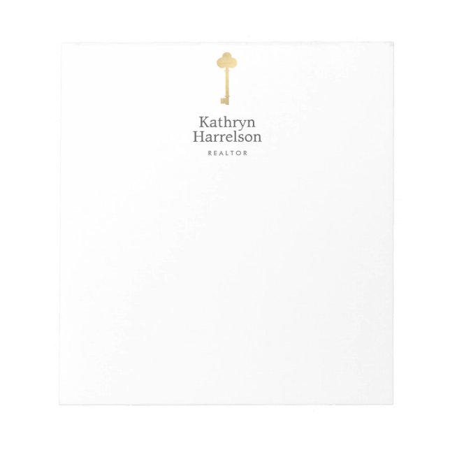 Simple Faux Gold Key Realtor Logo Notepad (Front)