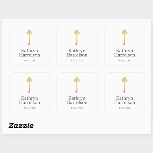 Simple Faux Gold Key Realtor Logo Square Sticker Zazzle