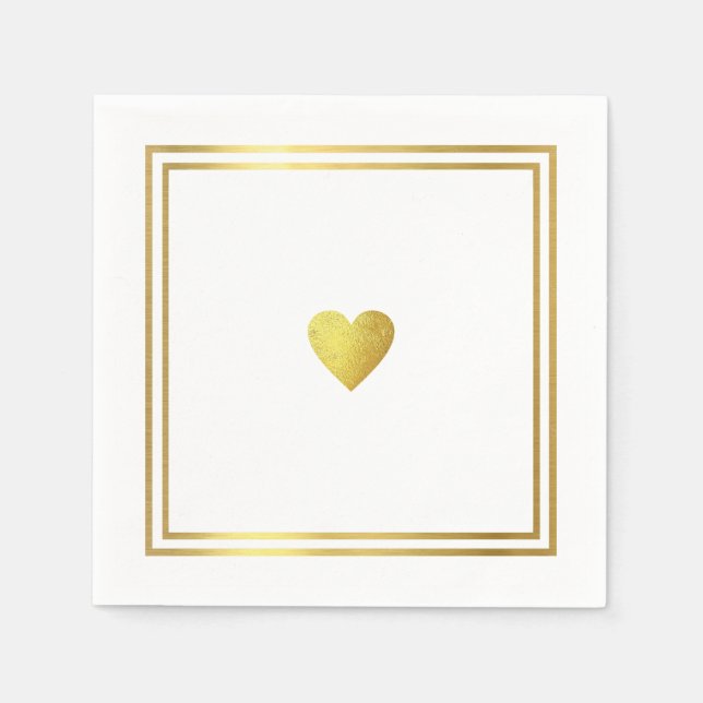 Simple faux gold love heart romantic chic wedding  napkins (Front)