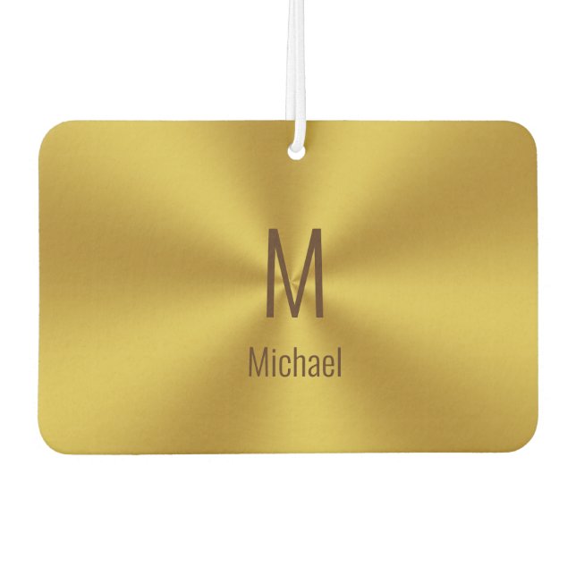 Simple Faux Gold Name and Monogram Air Freshener (Front)