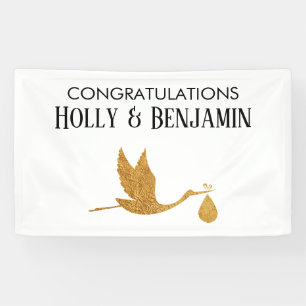 Simple Faux Gold Stork Congratulations Baby Shower Banner