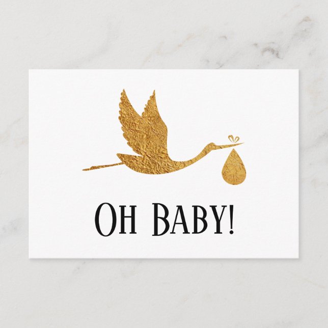 Simple Faux Gold Stork Gift Registry Enclosure Card (Front)