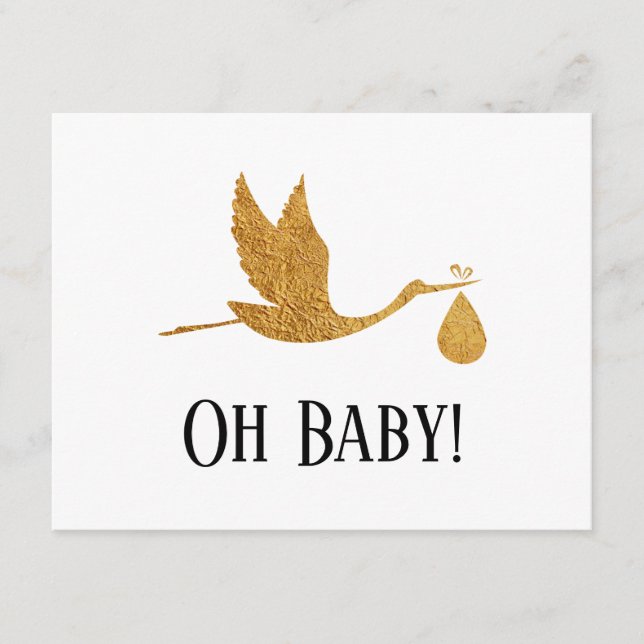 Simple Faux Gold Stork Gift Registry Enclosure Card (Front)