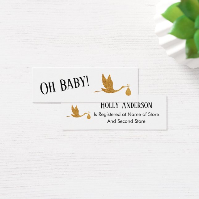 Simple Faux Gold Stork Insert Gift Registry Cards (Desk)