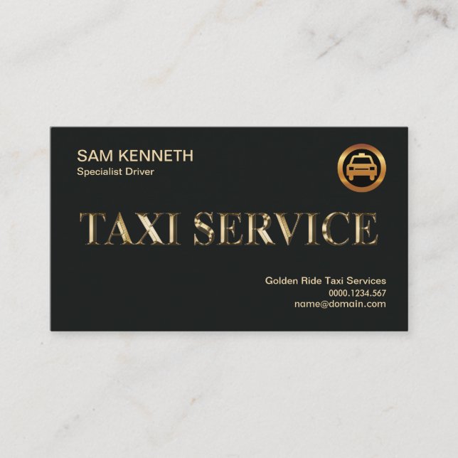Simple Faux Gold Taxi Service Slogan Cab Service Business Card (Front)