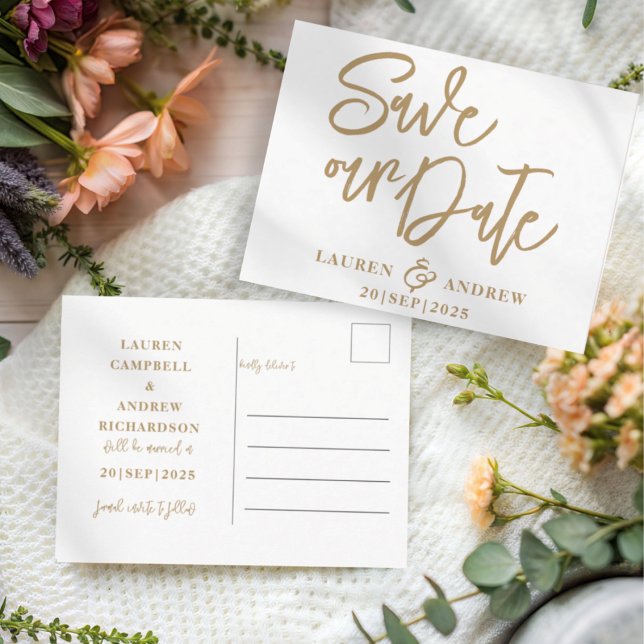 Simple Faux Gold Typography Save the Date  Postcard (Creator Uploaded)