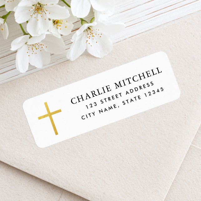 Simple faux golden gradient cross return address label (Simple faux golden gradient cross return address label)