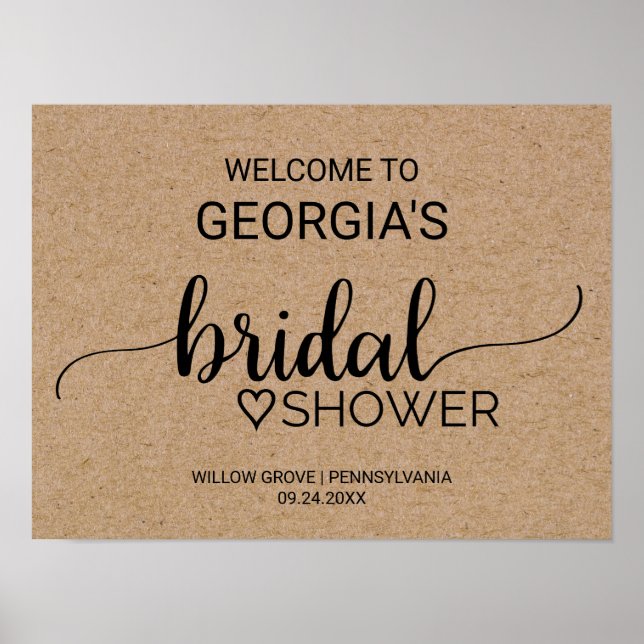 Simple Faux Kraft Bridal Shower Welcome Poster (Front)