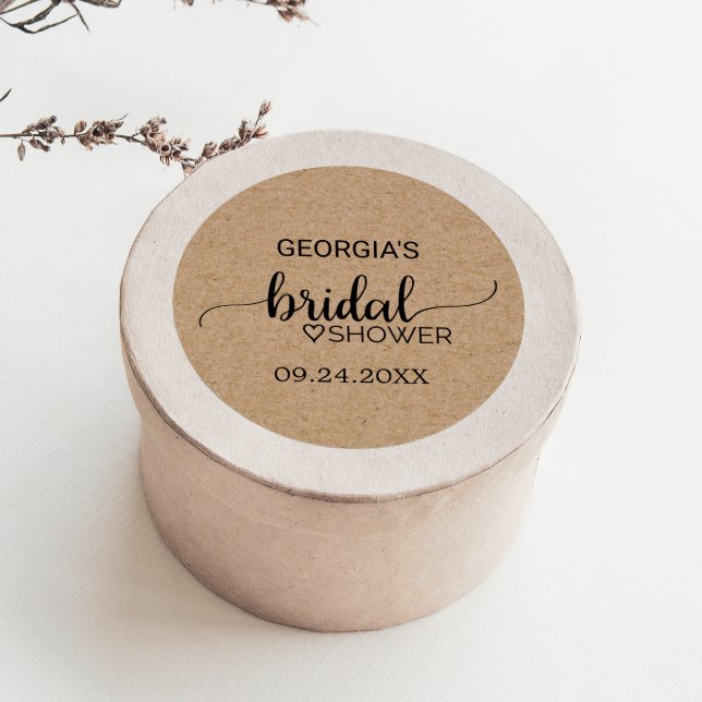 Simple Faux Kraft Calligraphy Bridal Shower Classic Round Sticker (Creator Uploaded)