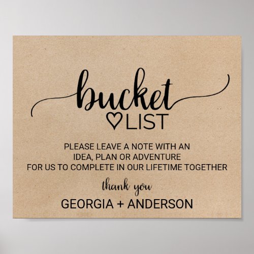 Simple Faux Kraft Calligraphy Bucket List Sign