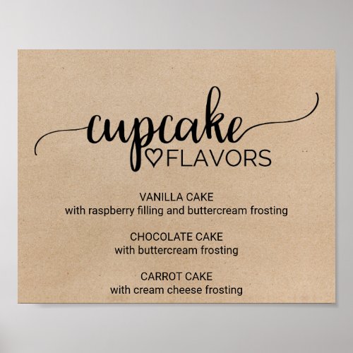 Simple Faux Kraft Calligraphy Cupcake Flavors Sign
