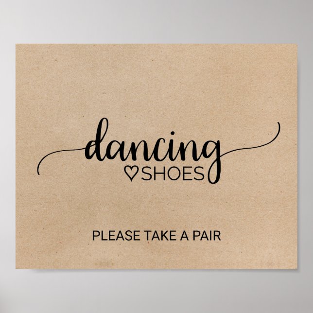 Simple Faux Kraft Calligraphy Dancing Shoes Sign (Front)
