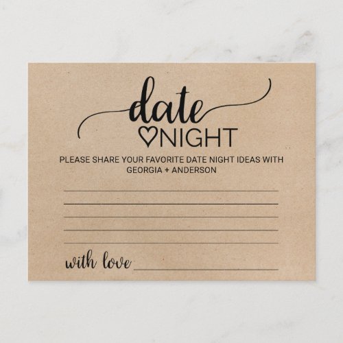 Simple Faux Kraft Calligraphy Date Night Idea Card