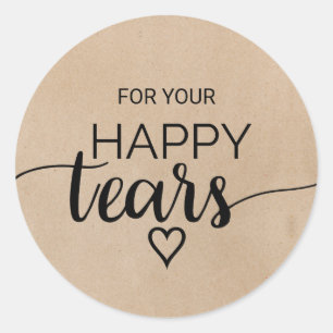 Simple Faux Kraft Calligraphy Happy Tears Tissue Classic Round Sticker