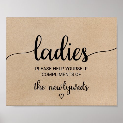 Simple Faux Kraft Calligraphy Ladies Bathroom Sign