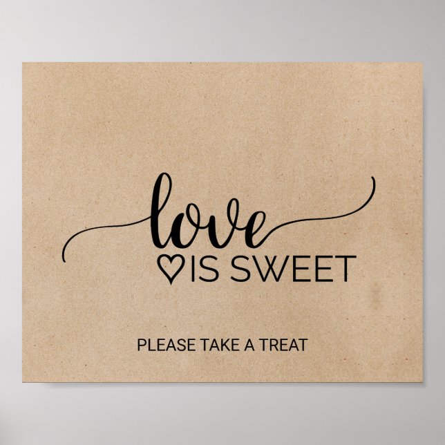Simple Faux Kraft Calligraphy Love is Sweet Sign (Front)