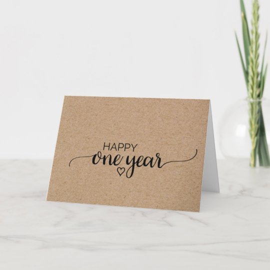 Simple Faux Kraft Calligraphy One Year Anniversary Card ...