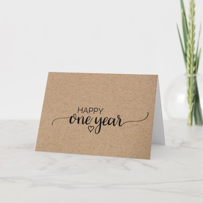 Simple Faux Kraft Calligraphy One Year Anniversary Card Zazzle Com