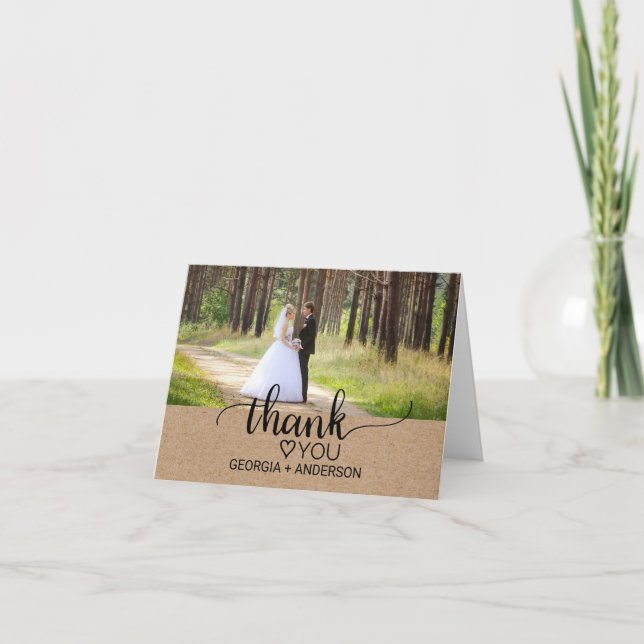 Simple Faux Kraft Calligraphy Photo Thank You Card (Front)