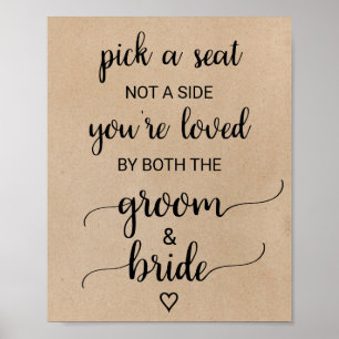 Simple Faux Kraft Calligraphy Pick A Seat Sign