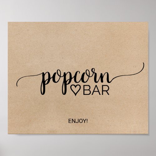 Simple Faux Kraft Calligraphy Popcorn Bar Sign