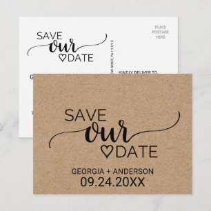 Simple Faux Kraft Calligraphy Save Our Date Announcement Postcard