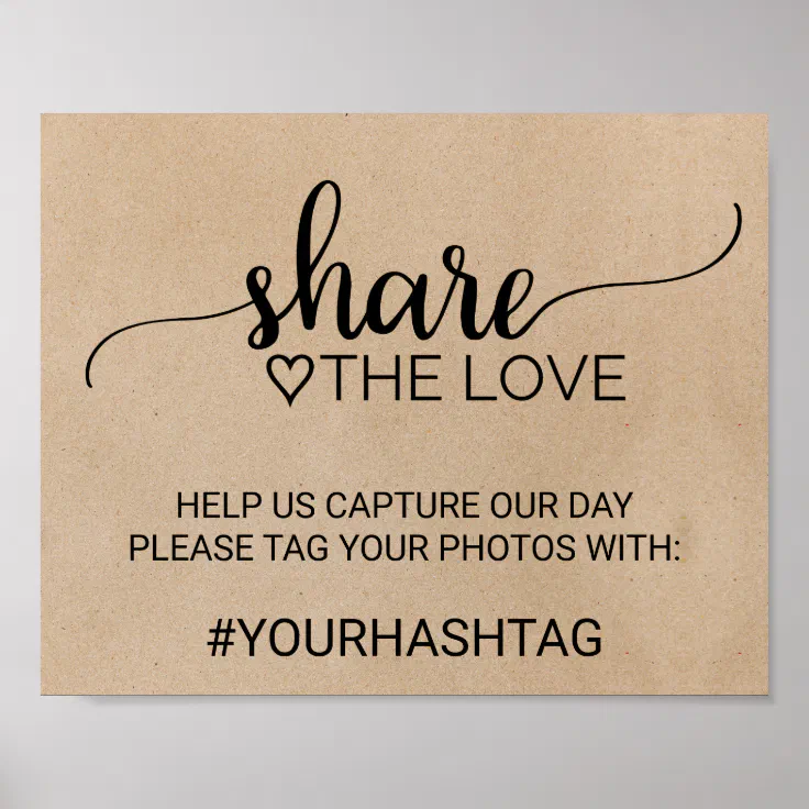 Simple Faux Kraft Calligraphy Share The Love Sign | Zazzle