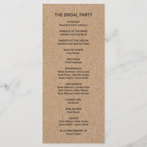 Simple Faux Kraft Calligraphy Wedding Program | Zazzle