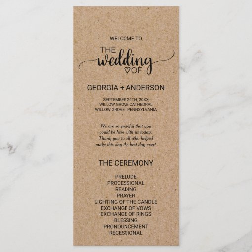 Simple Faux Kraft Calligraphy Wedding Program | Zazzle
