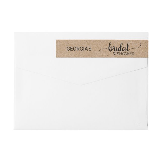 Simple Faux Kraft Modern Calligraphy Bridal Shower Wrap Around Label (Back)
