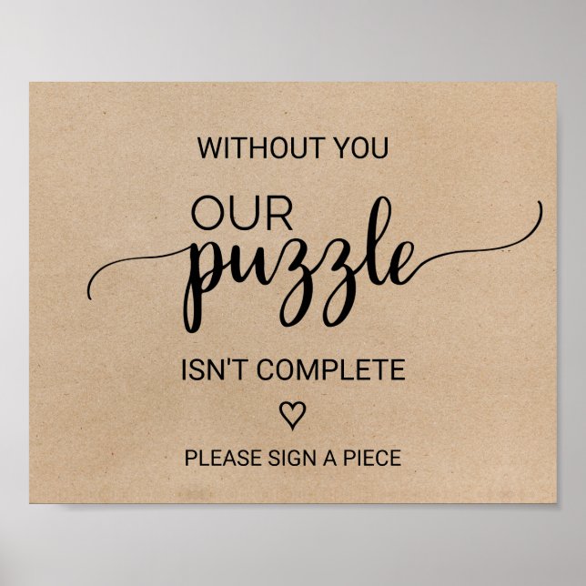 Simple Faux Kraft Puzzle Guestbook Sign (Front)