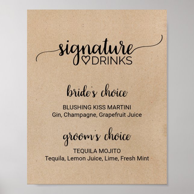 Simple Faux Kraft Signature Drinks Sign (Front)