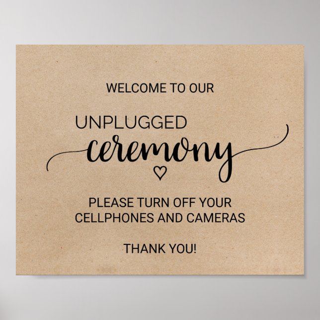 Simple Faux Kraft Unplugged Ceremony Sign (Front)
