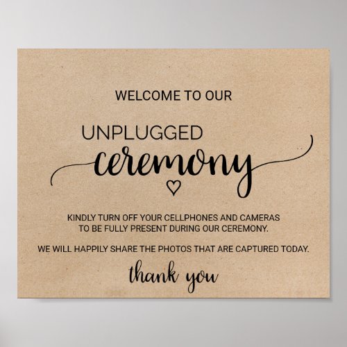 Simple Faux Kraft Unplugged Ceremony Sign