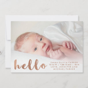 Simple Faux Rose Gold Hello Birth Announcement
